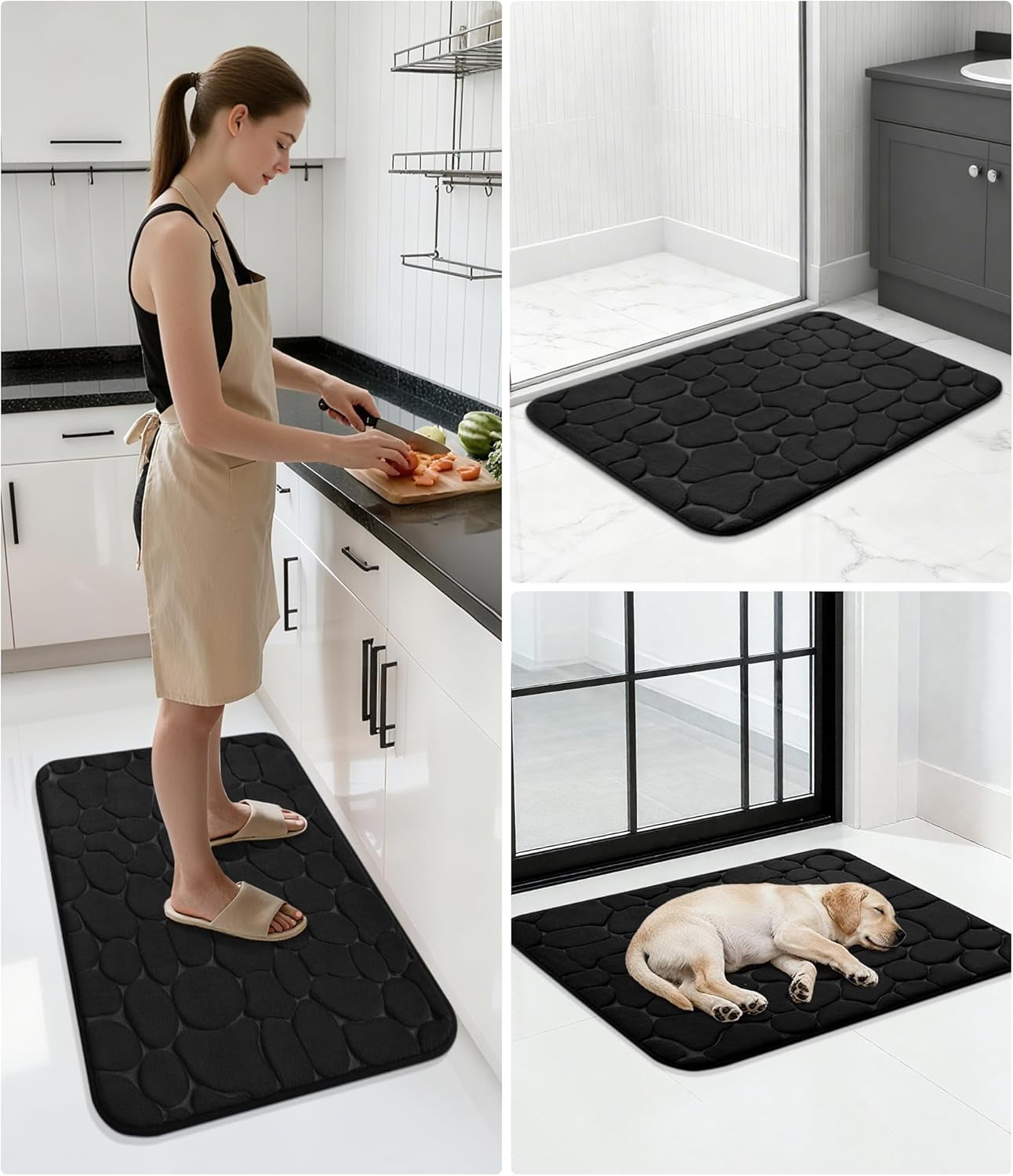 Memory Foam Bath Mat – Super Soft Absorbent Bathroom Rug, Non-Slip Quick Dry Floor Mat, Cobblestone Design, Washable Bath Mat for Bathroom, Bedroom, Toilet