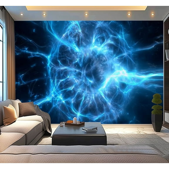 Peel and Stick Wallpaper Blue glowing multidimensional plasma space Modern Art Wall Mural Decor Self Adhesive and Removable 100in x 144in