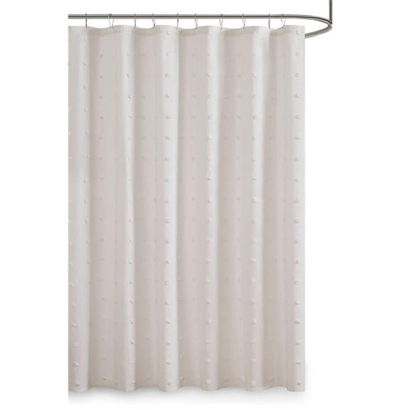 Pemberly Row Cotton Jacquard Pom Pom Shower Curtain in Ivory