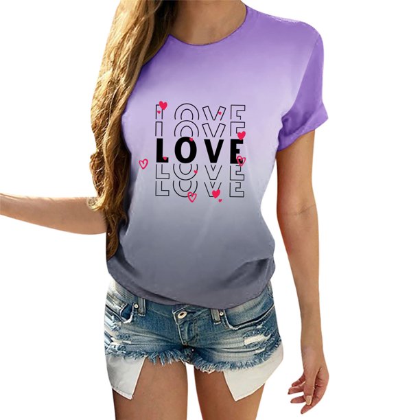 Camisetas con degradado de cuello redondo para mujer Blusas cómodas sueltas a la moda Tops de San Valentín Fridja gope1371