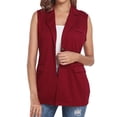 thumbnail image 2 of Vestes d'Automne et d'Hiver pour Femmes, Cardigan Sans Manches Décontracté à devant Ouvert, Gilet Cardigan à Simple Boutonnage avec Poches Rouge, 2 of 5