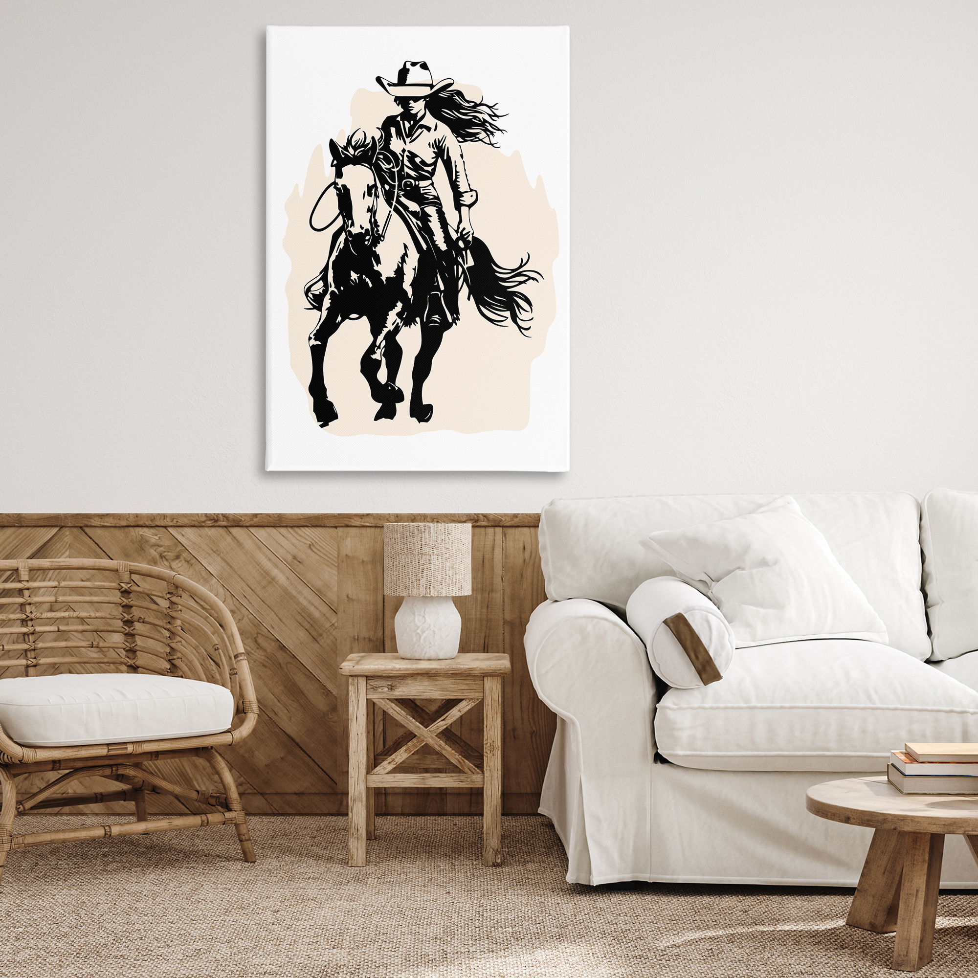 Stupell Industries Saddle Sisters Girl People Painting Wrapped Canvas Art Print Wall Art, 30 x 45
