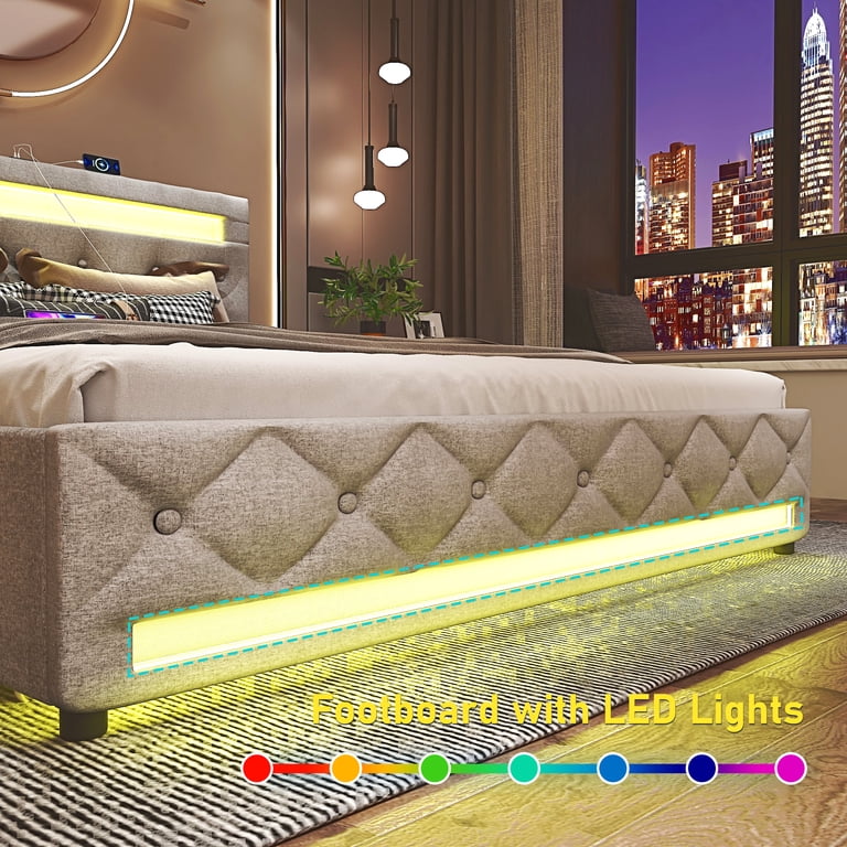 Chvans King Platform Bed with LED Headboard & Storage photo 5