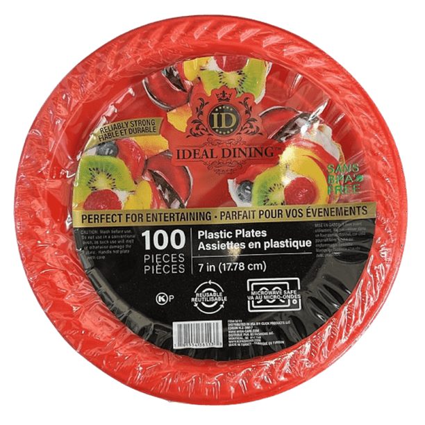 Ideal Dining 10 Inches Disposable Red Plastic plates Good to use in Microwave 100 Count