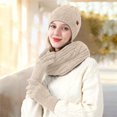 thumbnail image 2 of Wipya Winter Hat Gloves and Scarf Set for Women Fleece Lined Knit Ensemble Cozy Cold Weather Accessories Matching Outfit Beige, 2 of 6