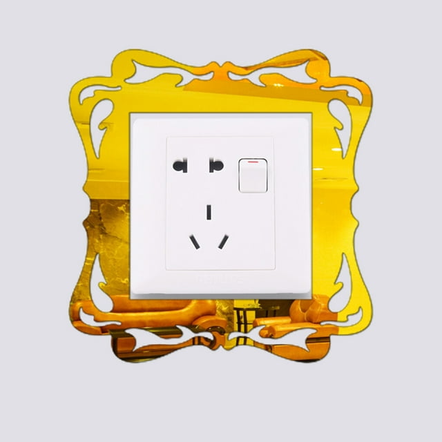 Home Switch Acrylic Cover Square Switch switch sticker wall switch Wall Light Socket Panel Stickers Living Room Decoration, Golden