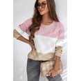 thumbnail image 1 of Women's Pink Colorblock Waffle Knit Long Sleeve Top, 1 of 5