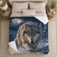 thumbnail image 4 of Majestic Gray Wolf Snow Moonlit Wilderness, Peaceful Mountain Lake Scene, Warm Flannel Blanket for Cabin and Lodge, Outdoor Lovers Camping Gift, Rustic Home Decor, 4 of 7