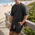 thumbnail image 2 of hotojiny Mens 2 Piece Outfits Summer Textured T-Shirt and Drawstring Shorts Set Comfortable Short Sleeve Travel Outfit(Black,X-Large), 2 of 6