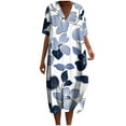 thumbnail image 2 of Summer Dresses for Women Plus Size Floral Print Short Sleeve V Neck Loose Midi Dress for Summer Vacation Beach Daily Casual Dress, 2 of 5