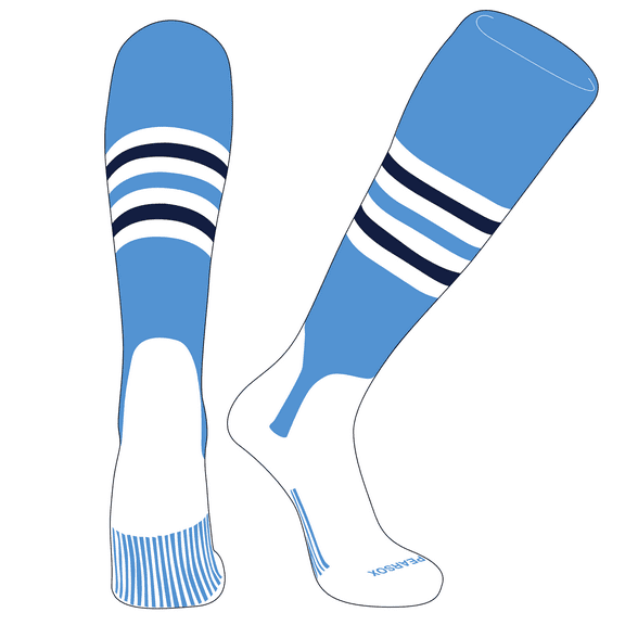 PEAR SOX OTC Baseball Softball Stirrup Socks (F, 5in) Sky Blue, White, Navy (XS)