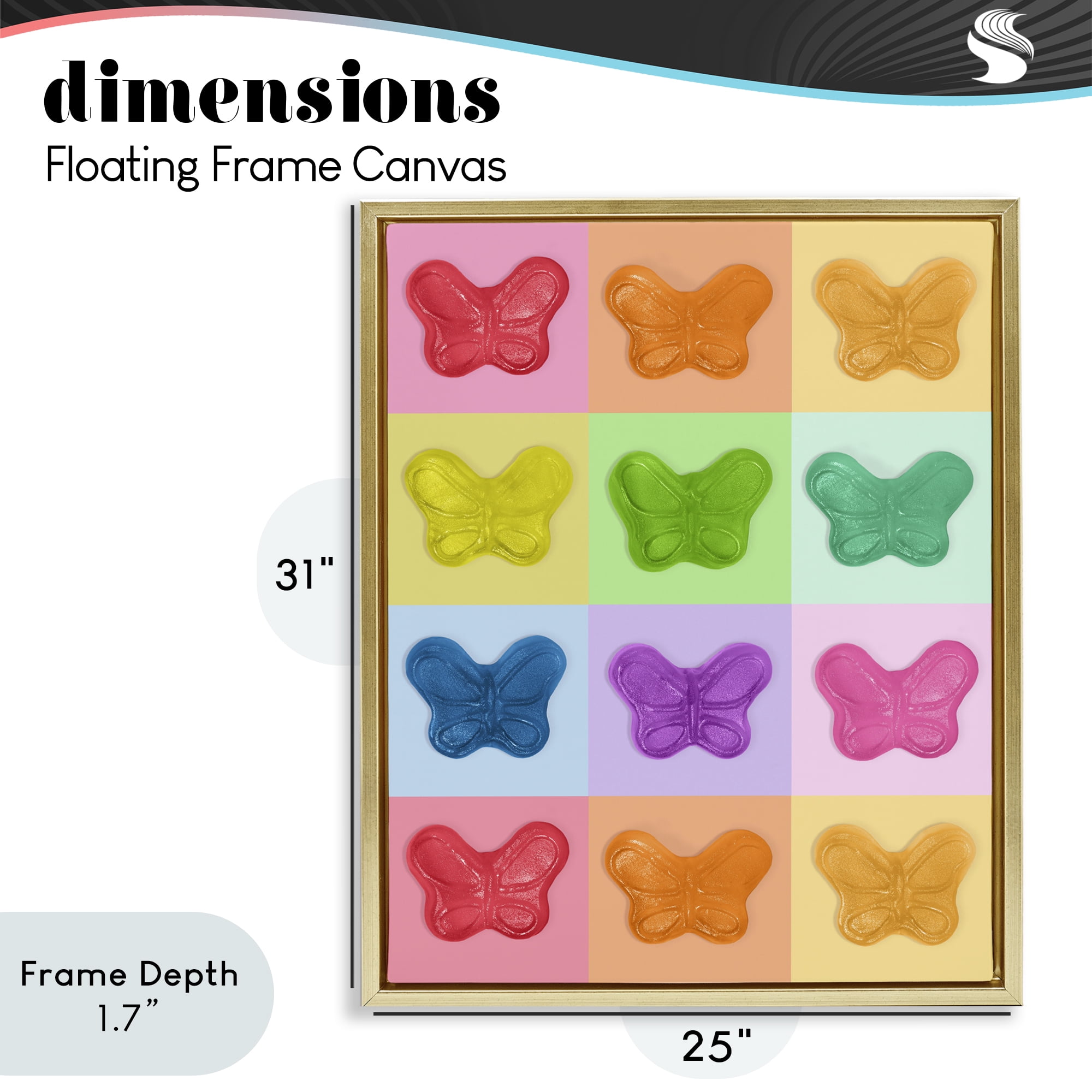 Stupell Industries Colorful Butterflies Candy Gold Framed Floater Canvas Wall Art, design by LISH Creative