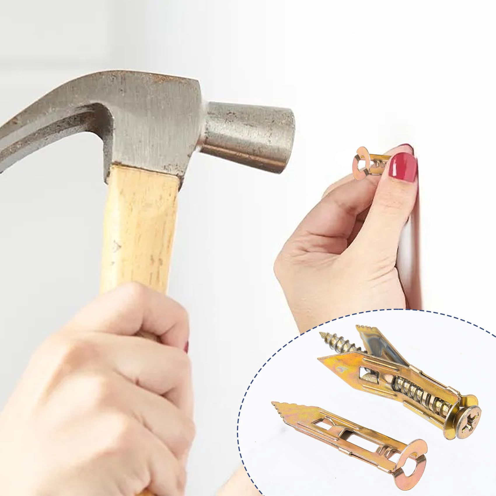 80 Pcs Self-Drilling Anchor Screws, Zinc Plated Steel Drywall Anchors, Heavy Duty Metal Expansion Bolt, No Drill or Holes, for TV, Shelf Straps, Gypsum Boards, Cabinets