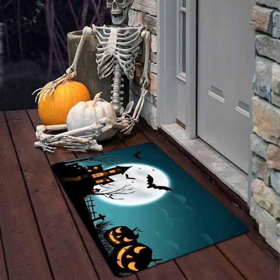 Welcome Door Mat, 23.6*35.4 Inch Non-Slip Horror Pumpkin Doormat Indoor Outdoor Entrance Rug Halloween Party Decor, Outdoor Doormat for Entrance Entryway Outside