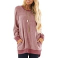 thumbnail image 1 of Coloody Chandails Décontractés pour Femmes à Couleur Unie à Manches Longues, Col Rond, T-Shirts à Poche, Blouses à Enfiler, Tuniques Amples, 1 of 4