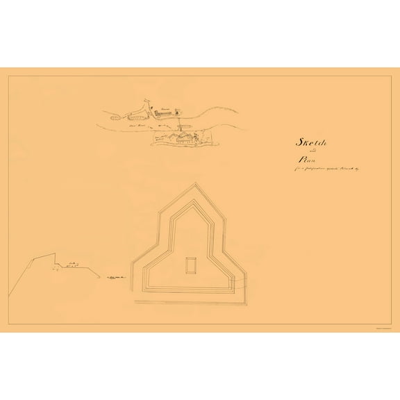 Historical Civil War Map - Paducah Kentucky Fort Opposite Plan - 1864 - Vintage Wall Art