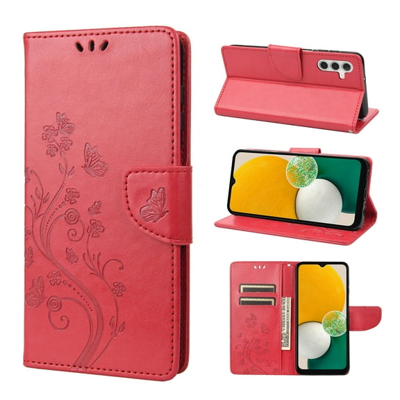 TECH CIRCLE Flip Case for 2023 Galaxy A14 5G - Protective Leather Wallet Stand Case, Red