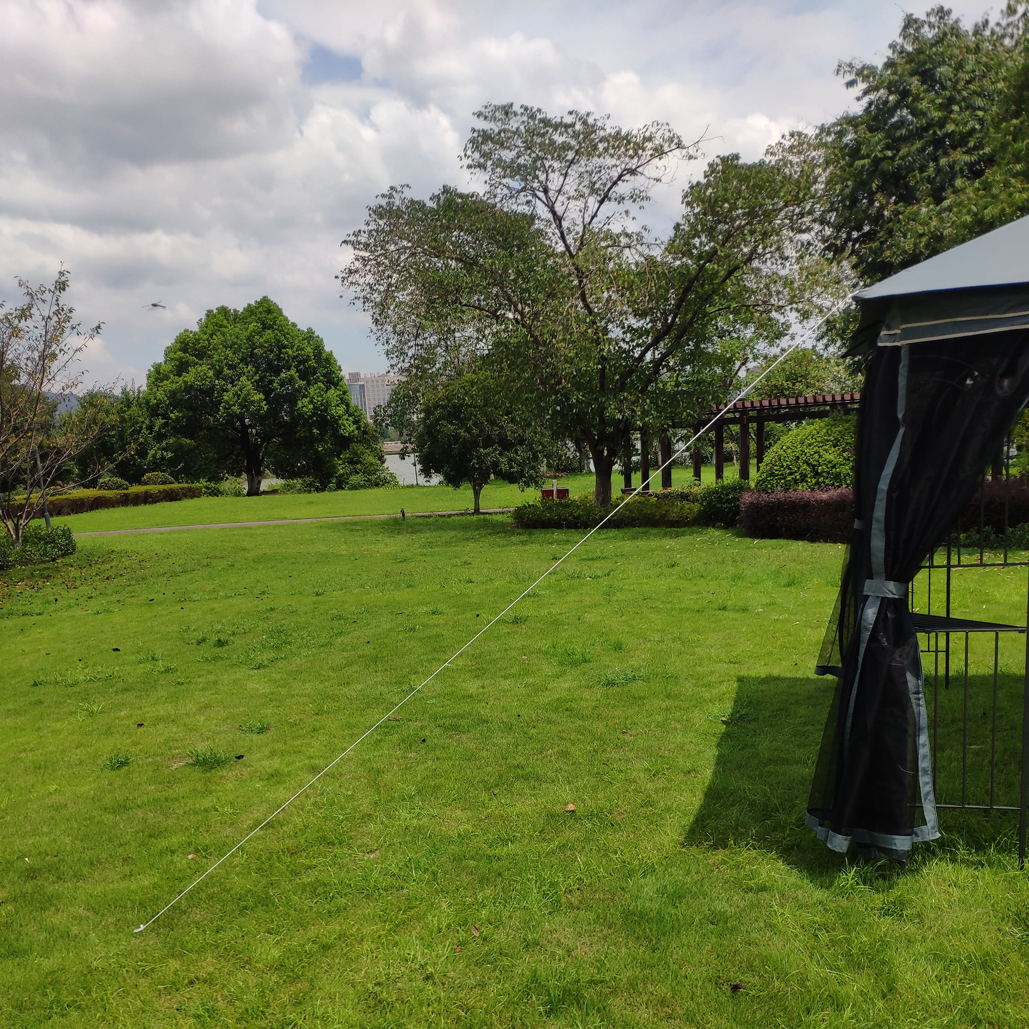 Outdoor Gazebo Tent, 13x10 FT Double Roof Tent with Mosquito Net for Garden Backyard, Gray Top