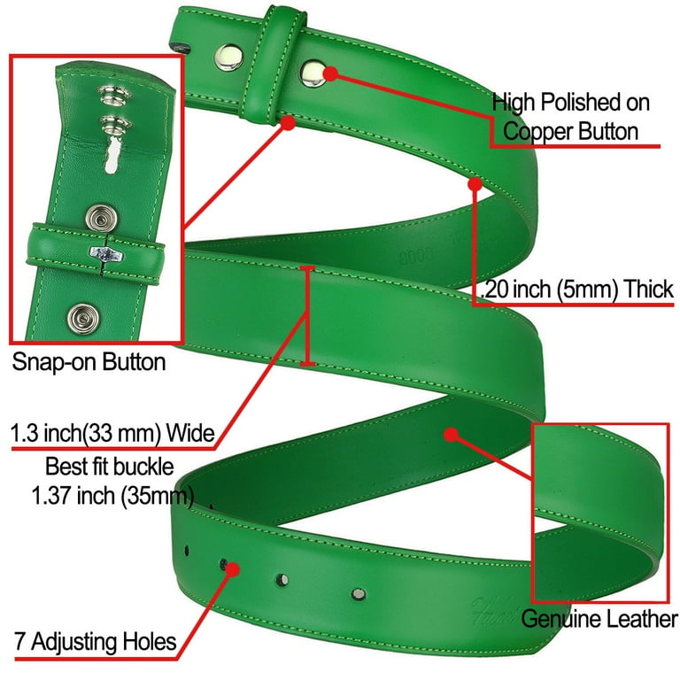 Falari Replacement Leather Dress Belt Strap Without Buckle Snap on Strap  33mm fit 35mm Buckle - Kelly Green L - Walmart.com