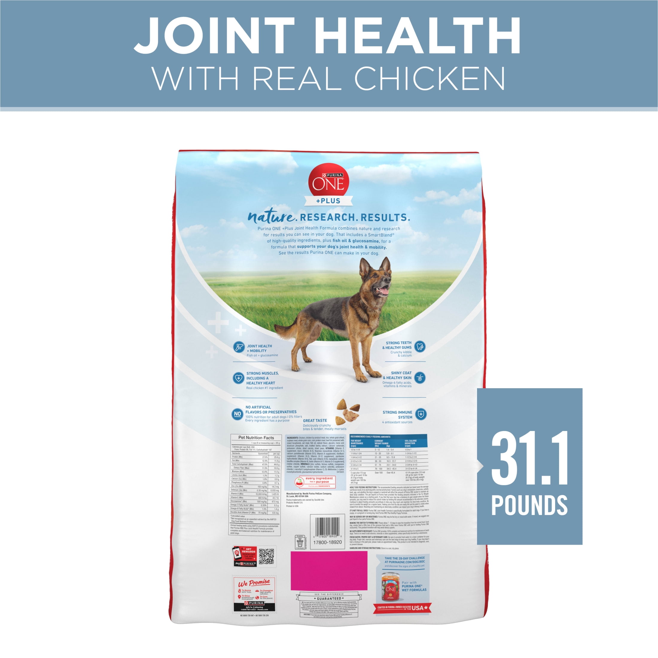 Purina One Plus Joint Health Chicken & Rice Flavor Dry Dog Food, 31.1 lb Bag