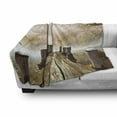 thumbnail image 3 of Autumn Soft Flannel Fleece Throw Blanket, Old Wooden Jetty on a Lake Fallen Leaves and Foggy Forest in Distance, Cozy Plush for Indoor and Outdoor Use, 50" x 60", Pale Brown Green Tan, by Ambesonne, 3 of 6