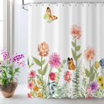 thumbnail image 3 of Spring Floral Shower Curtain, Colorful Watercolor Floral Wildflowers Butterflies Botanical Plants Bathroom Curtain Waterproof Fabric Machine Washable with Hooks, 72" Wx84 L, 3 of 6