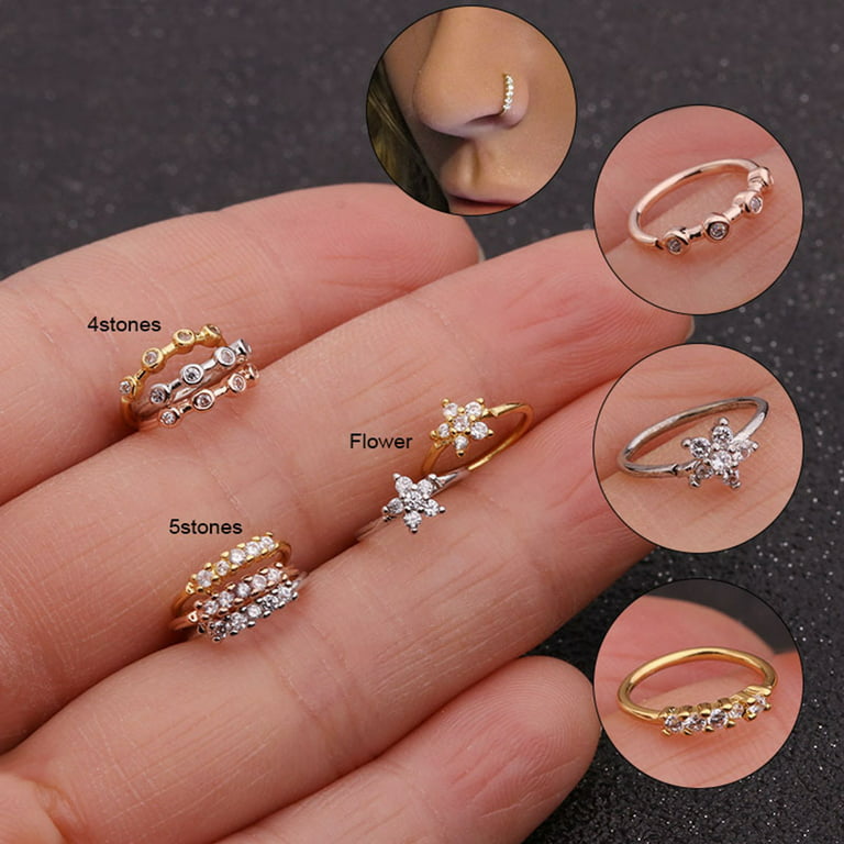 9PCS Fake Nose Ring Hoop for Women Men CZ Flower Cartilage Earrings Clip On  Nose Ring Nose Cuff Non Piercing