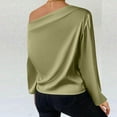 thumbnail image 6 of Olyvenn Women's Asymmetrical Neck Long Lantern Sleeve Ruched Blouse Work Office Top Y2K Off The Shoulder Top Satin Blouses for Women Green 10, 6 of 7