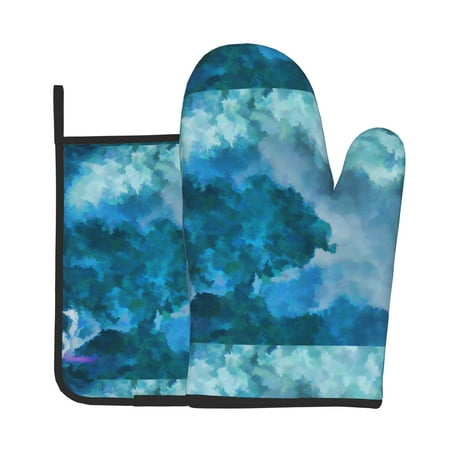 

Oven Gloves Hot Pads For Kitchen Decor Watercolor Background Heat Resistant 2pcs For Cooking Baking Bbq