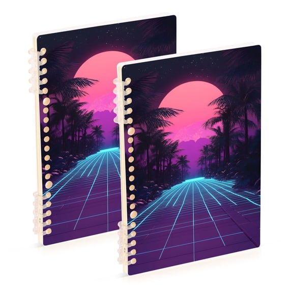 FORMRS 1-Subject Spiral Notebook 8" x 5" College Ruled 60 Refillable Sheet A5 Hard Cover, 2 Pack, Night Neon Road