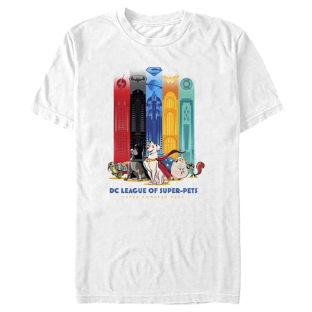 Men's DC League of Super-Pets Super Powered Pack Towers Graphic Tee White Large