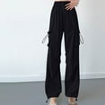 thumbnail image 4 of MELDVDIB Womens Cargo Travel Pants Baggy Drawstring Waist Wide Leg Pants Fashion Casual Solid Color Light Weight Lounge Trousers with Pocket Black S, 4 of 4