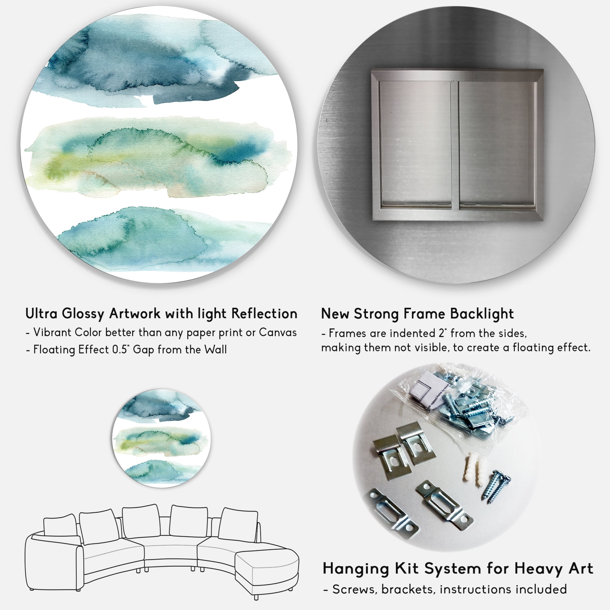 Designart 'Green and Blue Clouds' Modern Circle Metal Wall Art 23x23 - Disc of 23