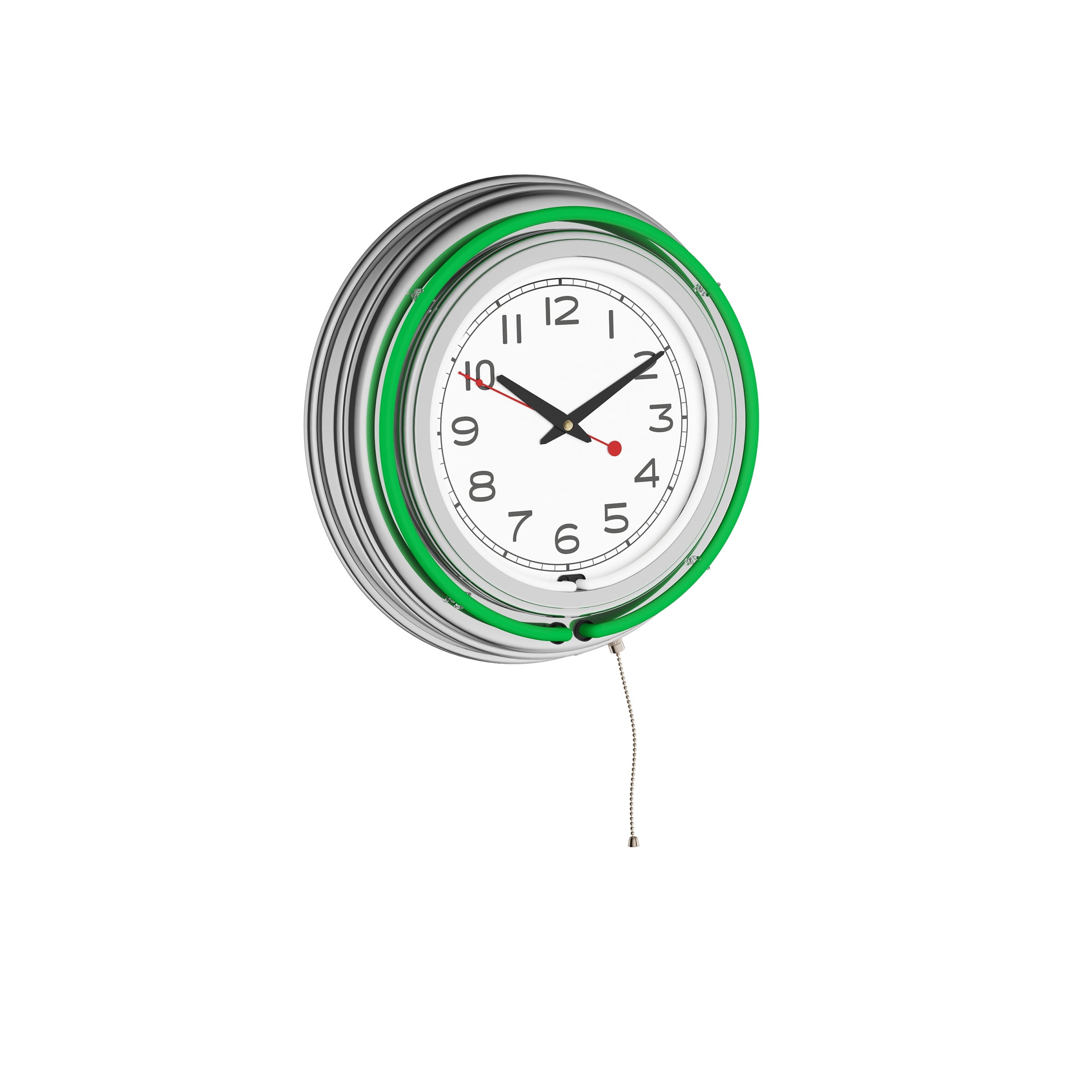 Double Light Ring Neon Wall Clock- 14” Round Green Analog Quartz Timepiece- Retro Decor for Bar Dual Power Garage & Game Room by Lavish Home