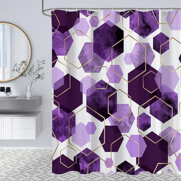 Purple Modern Shower Curtain for Bathroom, Geometric Art Decor Waterproof Bath Curtain, Abstract Fabric Shower Curtain Sets for Home Decor, 72x72 Inch
