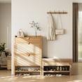 thumbnail image 2 of 32" Shoe Bench with Storage Drawer, Farmhouse Entryway Bench with Linen Seat Cushion & Shelf, Wooden Shoe Rack Organizer for Hallway, Living Room, Bedroom, 2 of 7