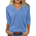 thumbnail image 1 of Amzcrzy Hauts pour Femmes Mode Manches 3/4 Hauts d'Été pour Femmes Couleur Unie Col Rond Hauts de Sortie Décontractés Confortables Hauts de Printemps T-Shirts, 1 of 8