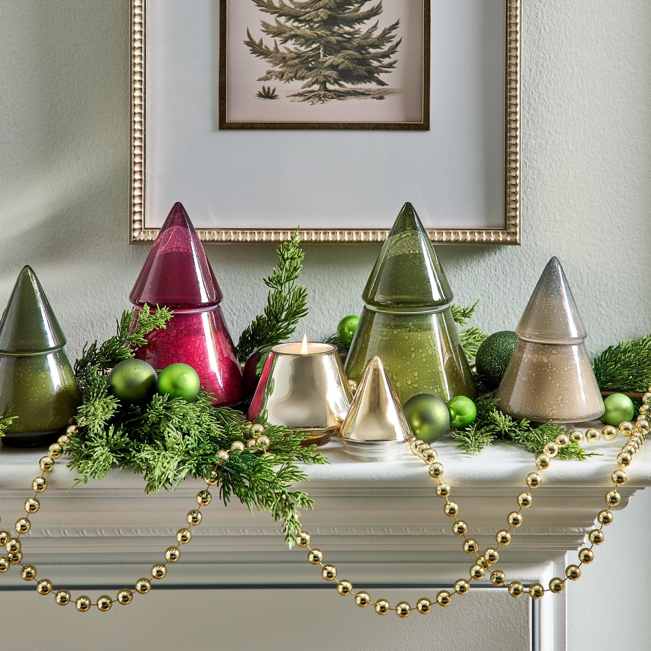 Better Homes & Gardens 2-Wick Artisanal Style Glass Christmas Tree Candle, Fresh Cut Frasier, 20 oz