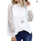 thumbnail image 4 of Sonducket Blusa de manga larga de encaje para mujer Camiseta de color sólido con cuello de encaje Prendas para la parte del cuerpo Blanco S, 4 of 5