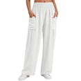 thumbnail image 6 of ZHYou No Boundarie Womens High Waisted Wide Leg Cargo Pants with Pockets Stretch Elastic Waist Loose Fit Casual Summer Pull On Pants White Size 2XL, 6 of 7