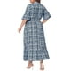 thumbnail image 4 of Vestido largo A línea Boho de media manga con cuello en V para mujeres de tallas grandes Agnes Orinda 1X azul marino, 4 of 8