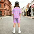 thumbnail image 4 of Girls Summer Outfits Casual Lounge Set Cap Sleeve T Shirt and Elastic Waist Shorts 2 Piece Clothing Sets, 4 of 5