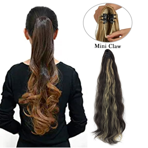 SAYFUT 18" Hair Extensions Long Big Wavy Claw Curly Ponytail Min Claw Clip in Hair Piece Pony Tail Synthetic Ponytail Hair Extension (Black, Medium Brown, Blonde)