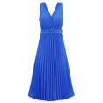 thumbnail image 5 of UTSJKR Women's Cocktail Dresses Deals Fashion Classic Solid Sundress V Neck Tank Dress Belted Pleated Swing Flowy Smocked Sleeveless Bodice Dresses Blue XXL, 5 of 5