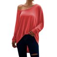 thumbnail image 3 of T-shirt Femme Col Rond Ourlet Asymétrique Couleur Unie Manches Longues Ample, 3 of 5