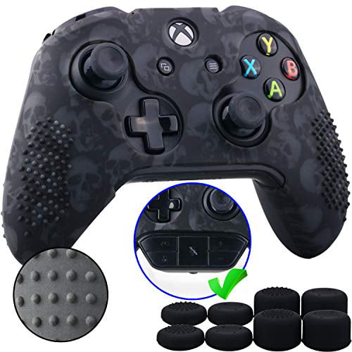 9CDeer Studded Protective Customize Transfer Printing Silicone Cover Skin Sleeve Case 8 Thumb Grips Analog Caps for Xbox One/S/X Controller Skull Red Compatible with Official Stereo Headset 