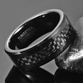 thumbnail image 4 of 8mm Men's Black Tungsten Rings Carbon Fiber Inlay Wedding Band Ring with Beveled Edges, 4 of 6