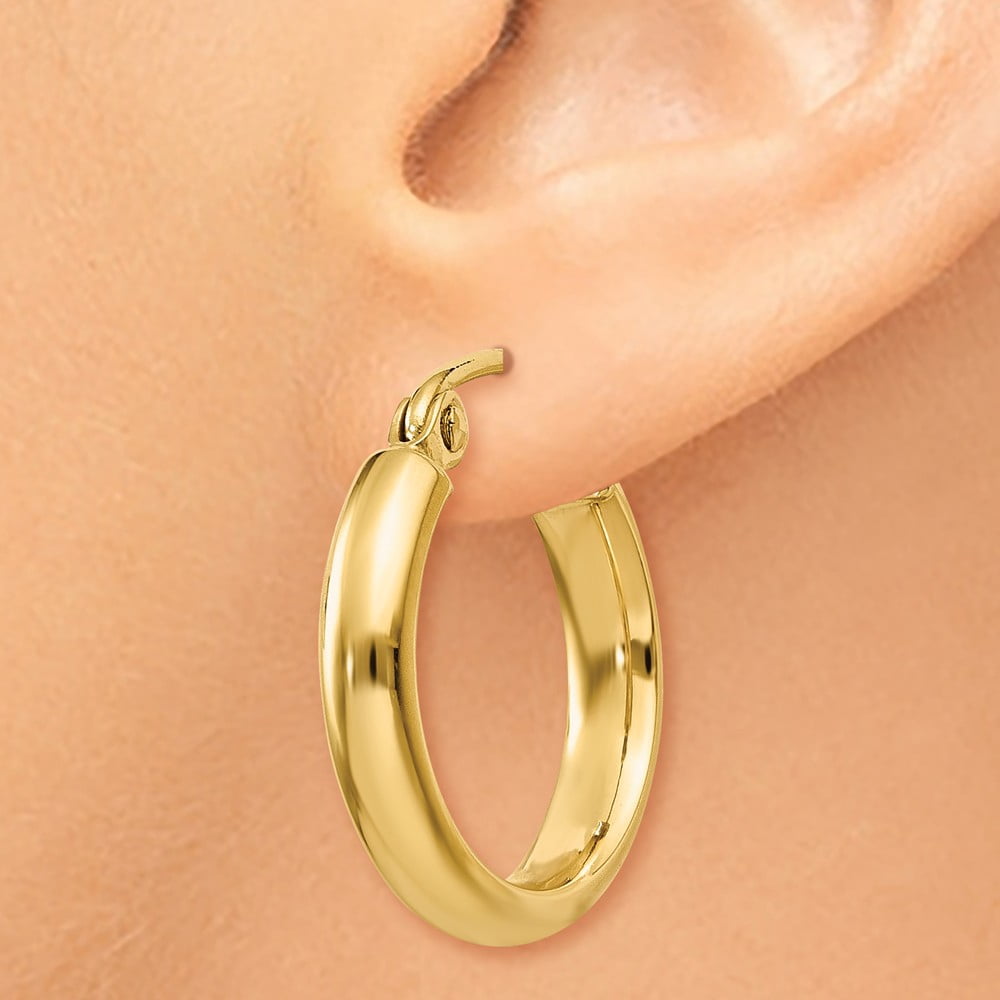 Real 14kt Yellow Gold Round Tube Hoop Earrings; for Adults and Teens; for Women and Men