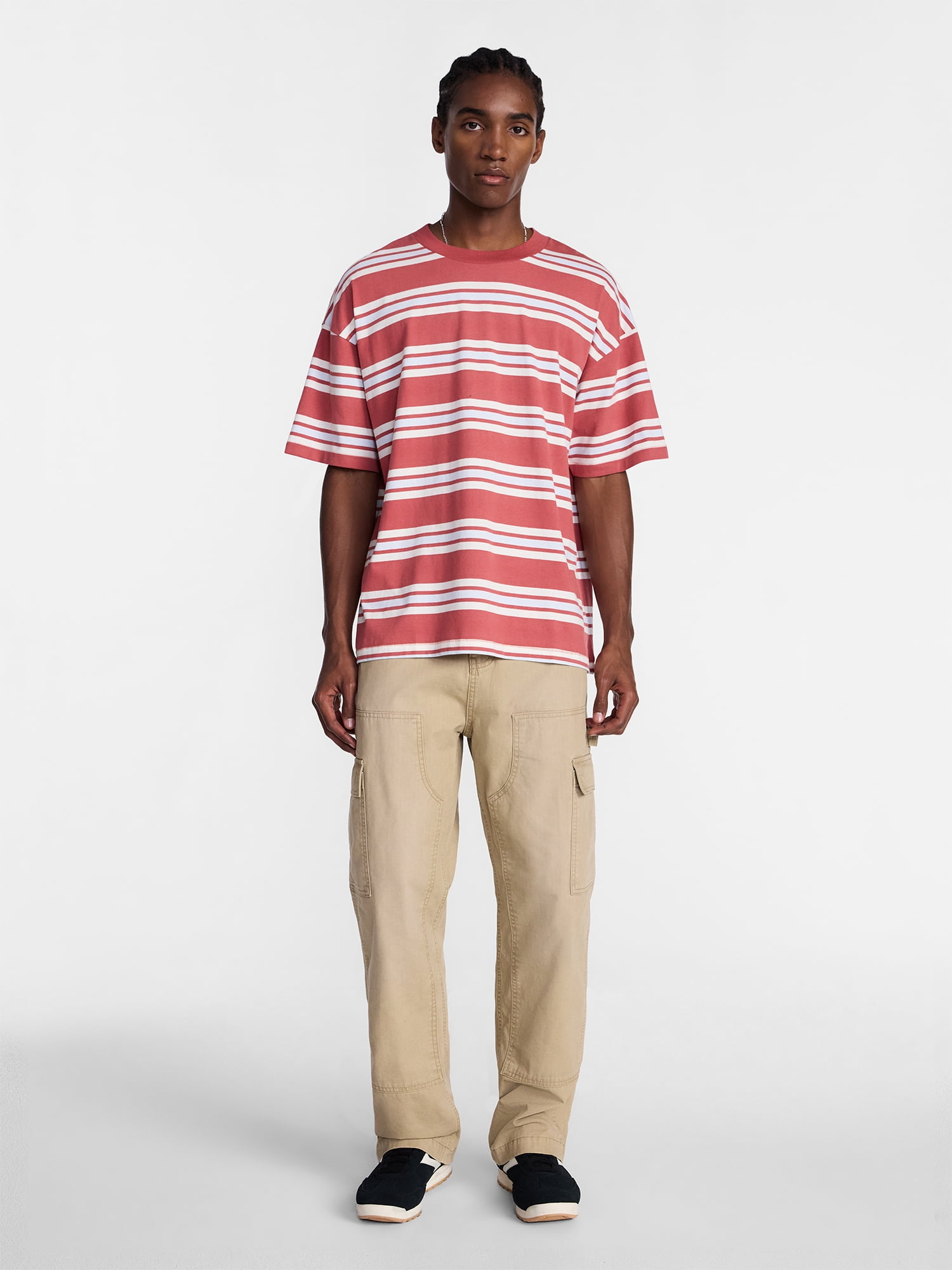 No Boundaries Stripe Pattern Tee with Short Sleeves, Men's XS-4XLT