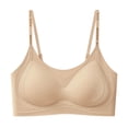 thumbnail image 5 of Women Solid Pullover Wireless Bra, Adjustable Thin Straps Breathable Seamless Light Push Up Comfort Lounge Daily Bralette Beige XL(XL), 5 of 7